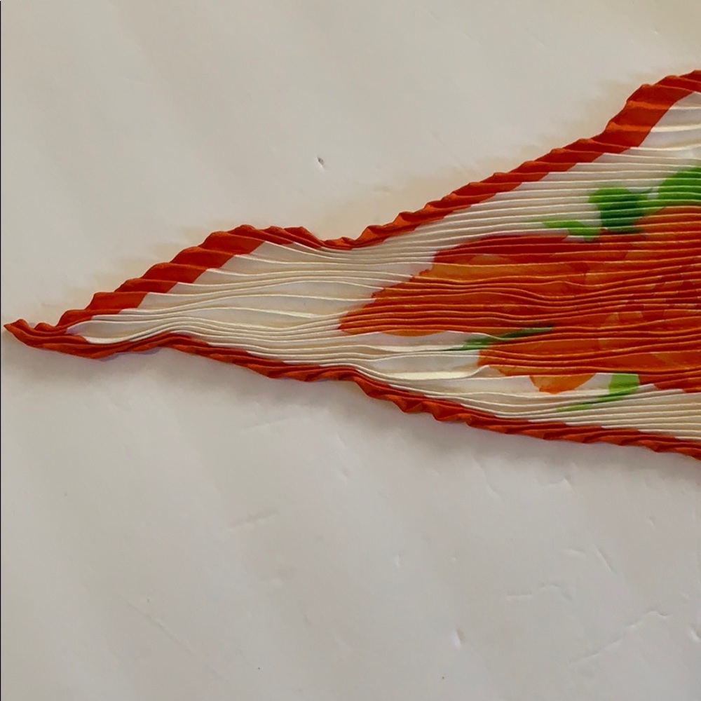 Hermès Orange Floral 100% Silk Pleated Scarf and Box Excellent RARE HTF - Picture 10 of 14
